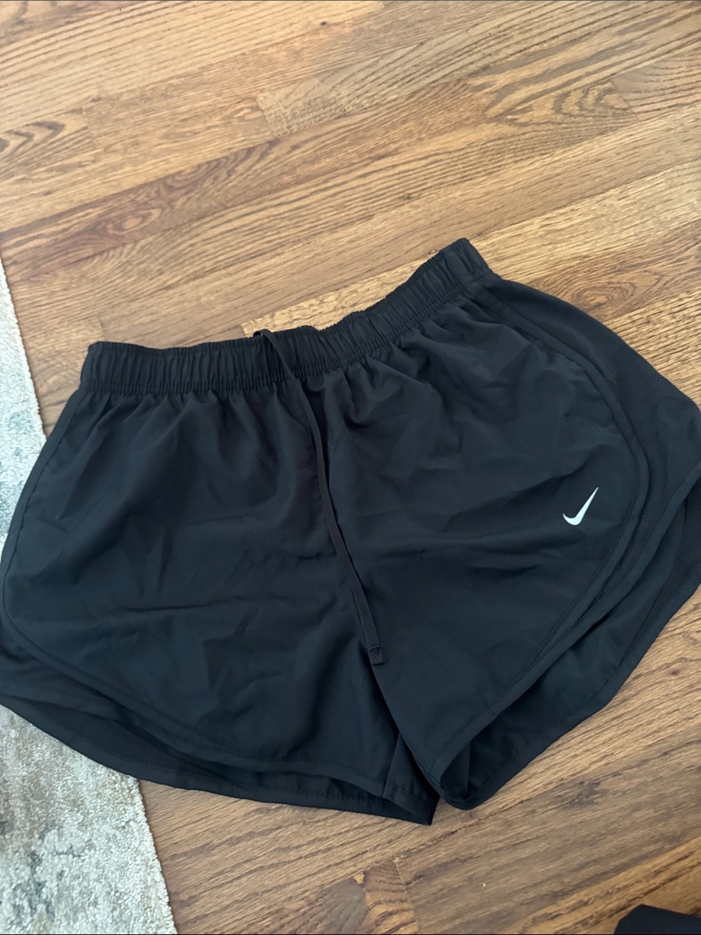Nike Women's Black Athletic Training Shorts with Silver Swoosh